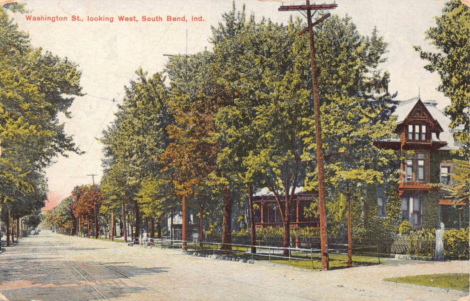 Postcard Washington Street, Looking West in South Bend, Indiana~130685