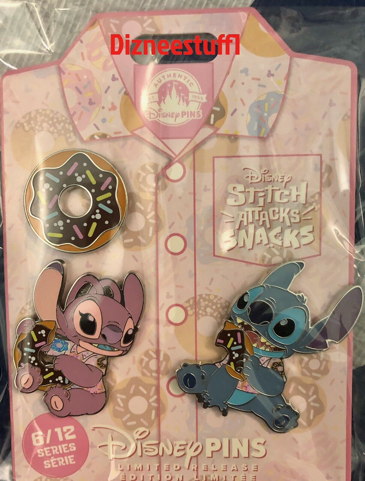 Disney Parks Stitch & Angel Doughnut Attacks Snacks Trading Pin 3 Pc. Set - NEW