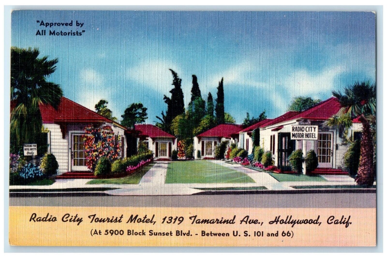 c1940s Radio City Tourist Motel Exterior Hollywood California Unposted Postcard