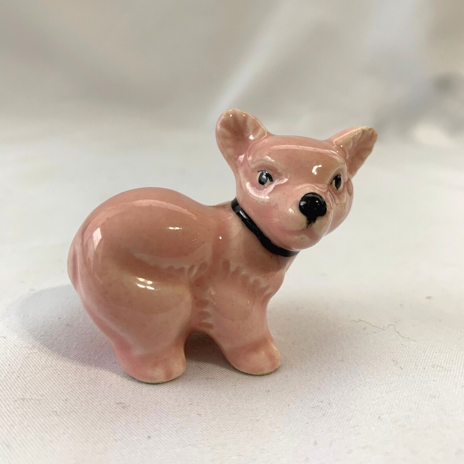 Vintage Pink Puppy Dog Figurine MCM Kitsch Cottage Core Granny Miniature