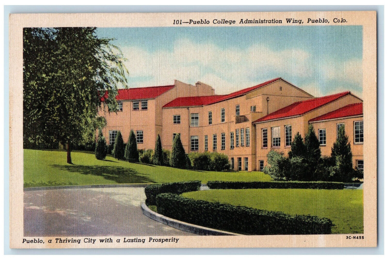 c1940's Pueblo College Administration Wing, Pueblo Colorado CO Postcard