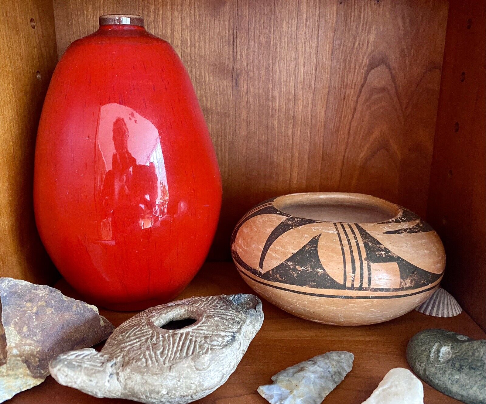 Native American Pre Columbian Polychrome Pottery Geometric Pueblo Vase Vessel