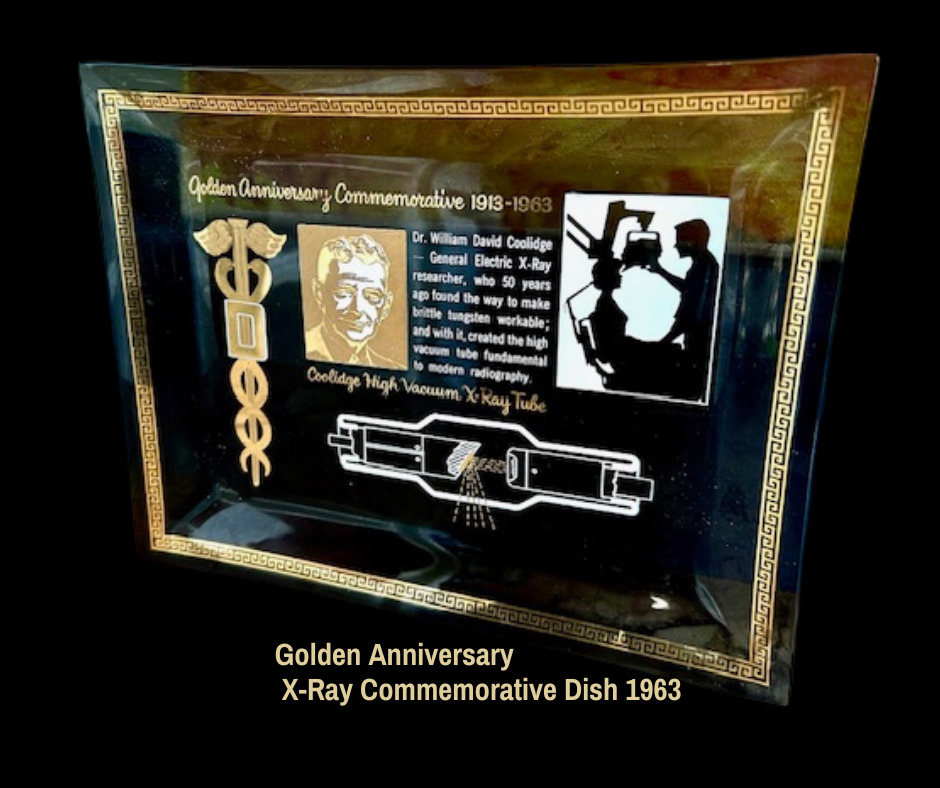 Vintage 1963 Golden Anniversary X-Ray Commemorative Glass Tray General Electric