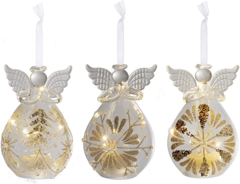 Ganz LED Glass Angel Ornaments, 4-Inch Height, Set of 3 LLX1277