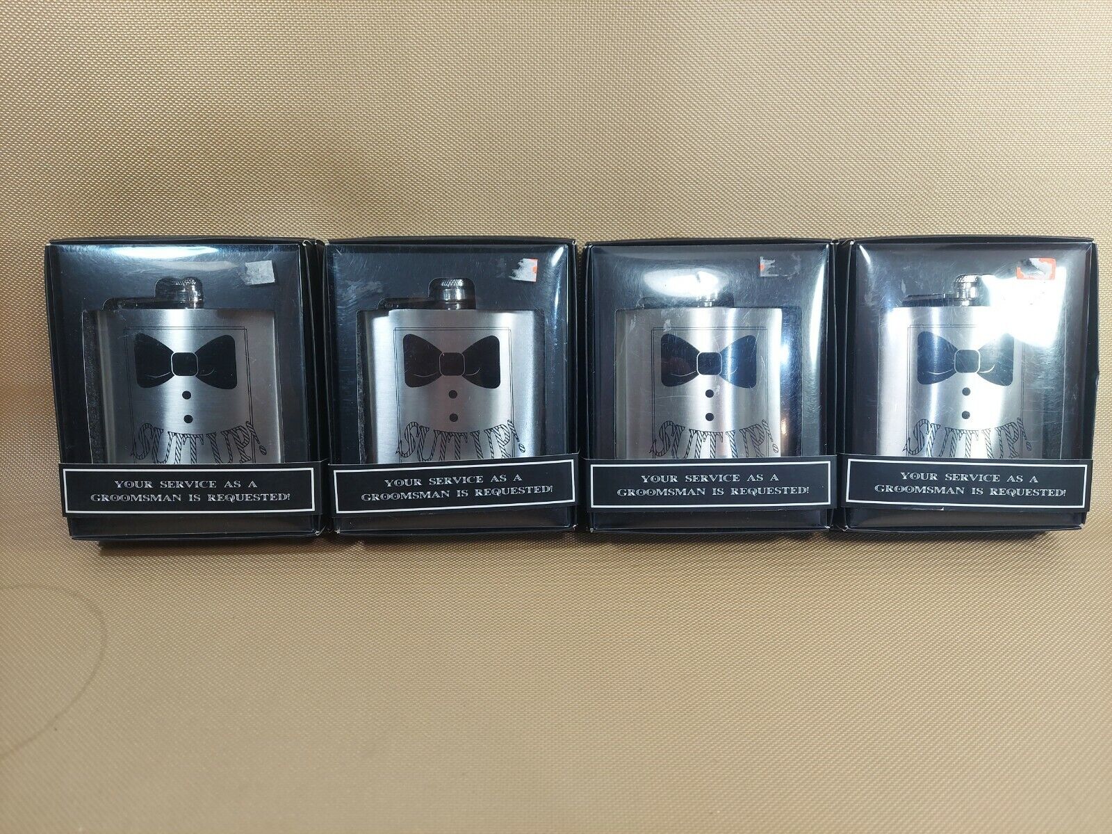 Suit Up Groomsmen Stainless Steel Flask Lot of 4