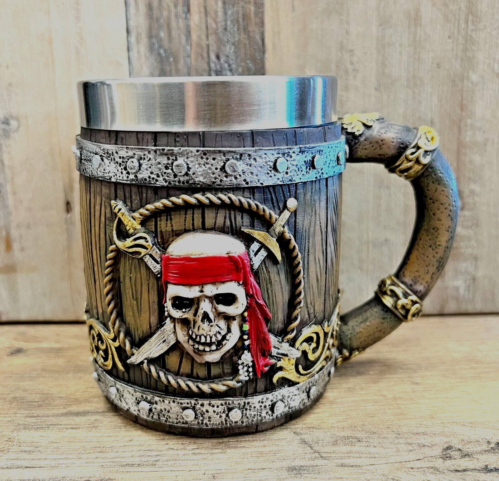 Pirate Barrel Style Mug Metal/Resin 4.5