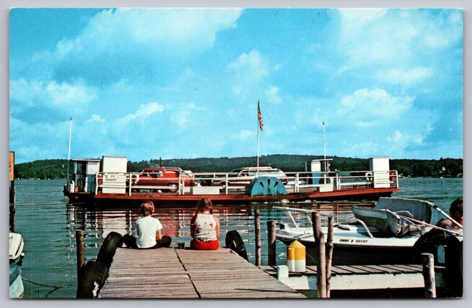 Stow Ferry Chautauqua County Lake New York Lakefront American Flag VNG Postcard