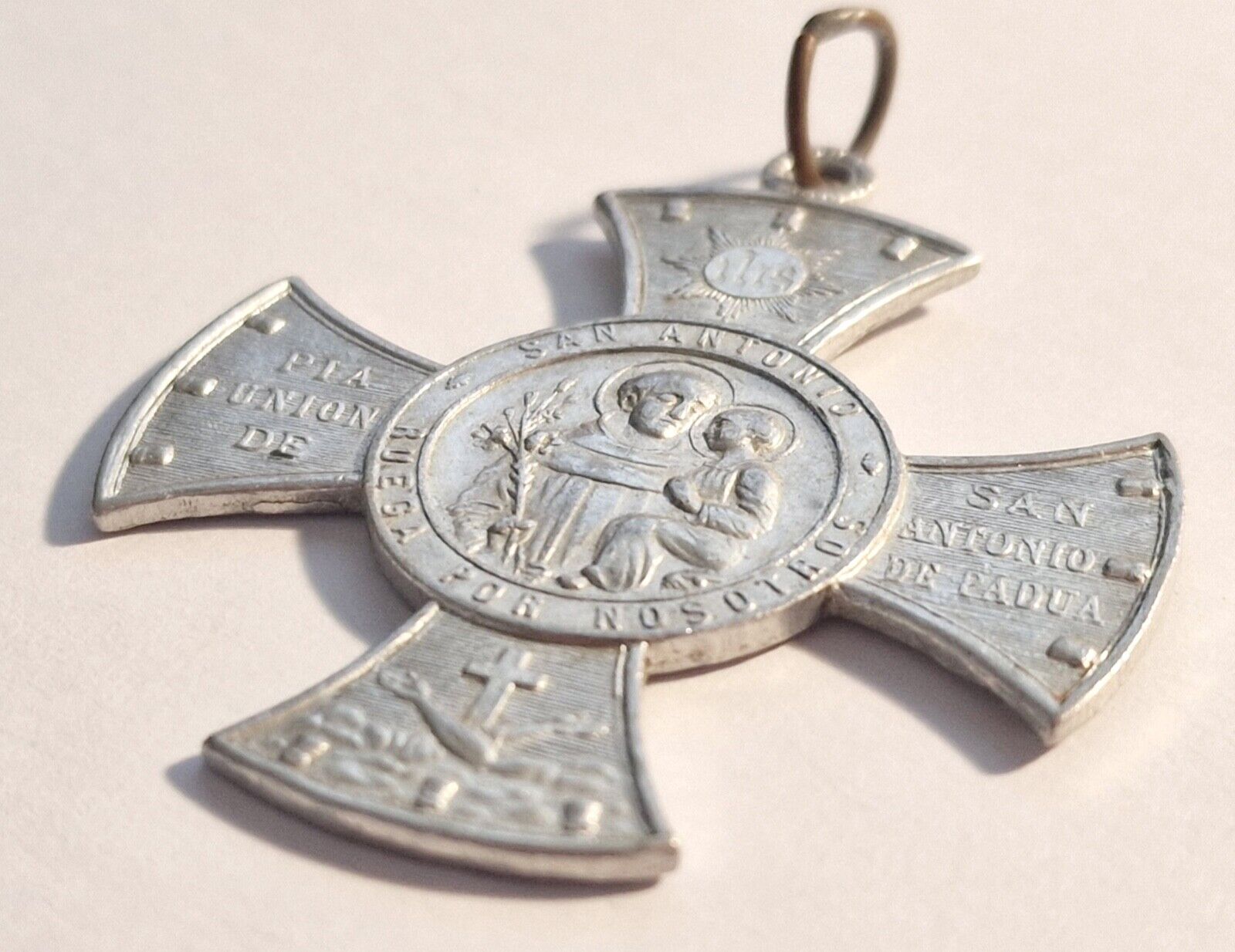 Antique San Antonio de Padua Cross Medal from 1892, Dedicated to Pope Leo XIII