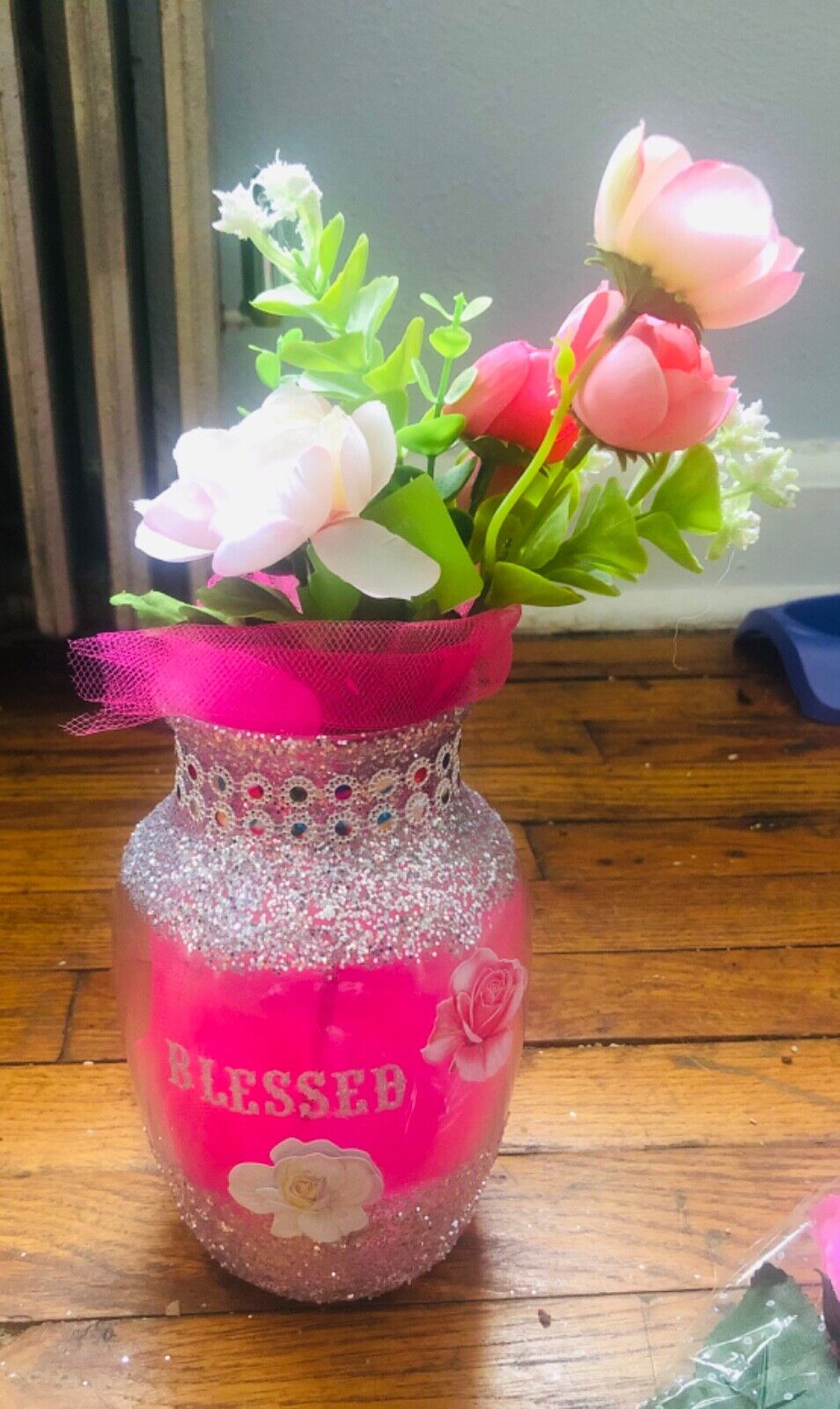 Glitter handmade glass vase