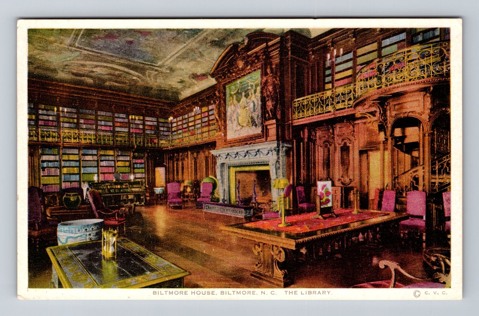 Biltmore NC-North Carolina, Biltmore House Library, Antique Vintage Postcard
