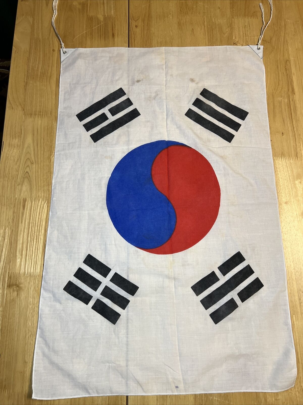 1950s Korea Flag Korean War 29” Inch X 19” Inch W/ Tabs & Rope Still Attached