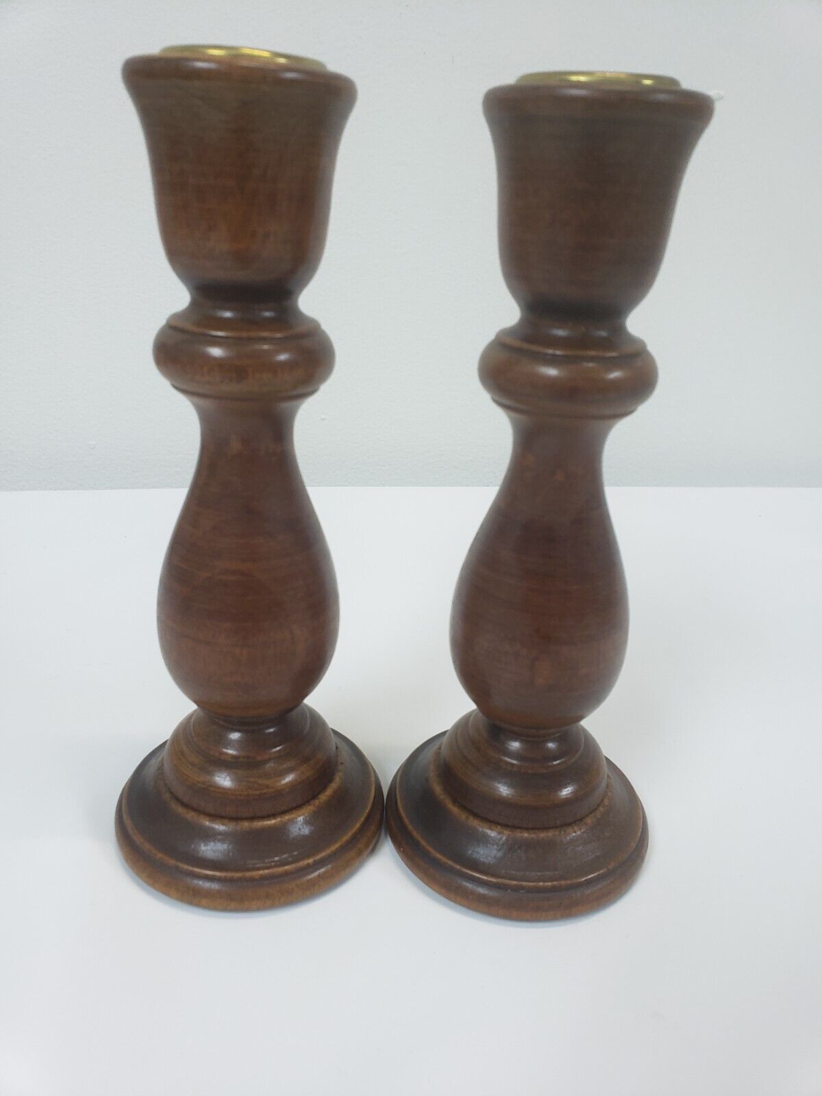 2 Vintage Wooden Candlestick Holders 7 inch high