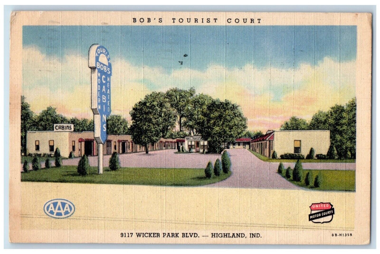 1949 Bob\'s Tourist Court Cabins Highland Indiana IN Posted Vintage Postcard
