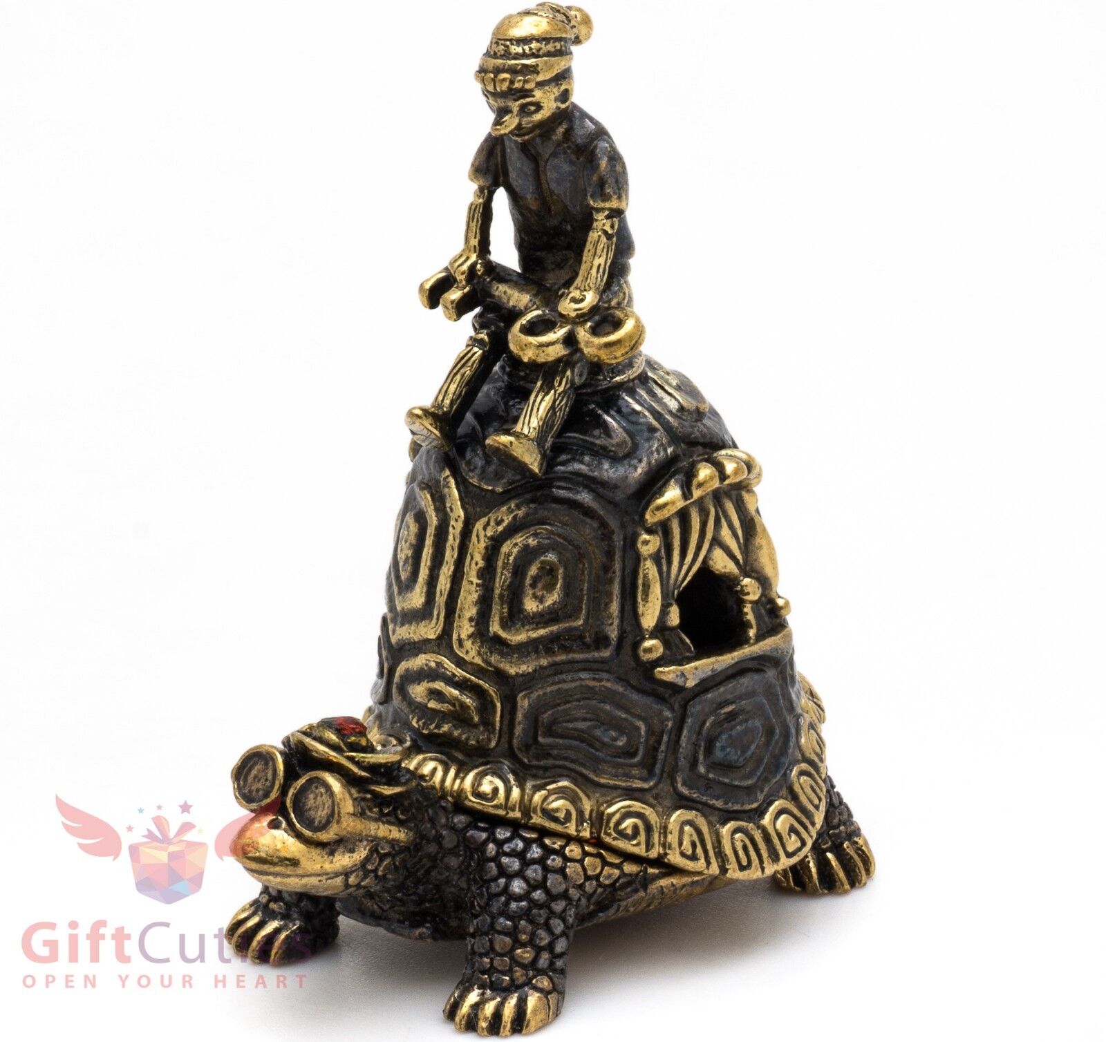 Solid Brass Amber Figurine bell Turtle Tortilly Pinocchio & golden key IronWork