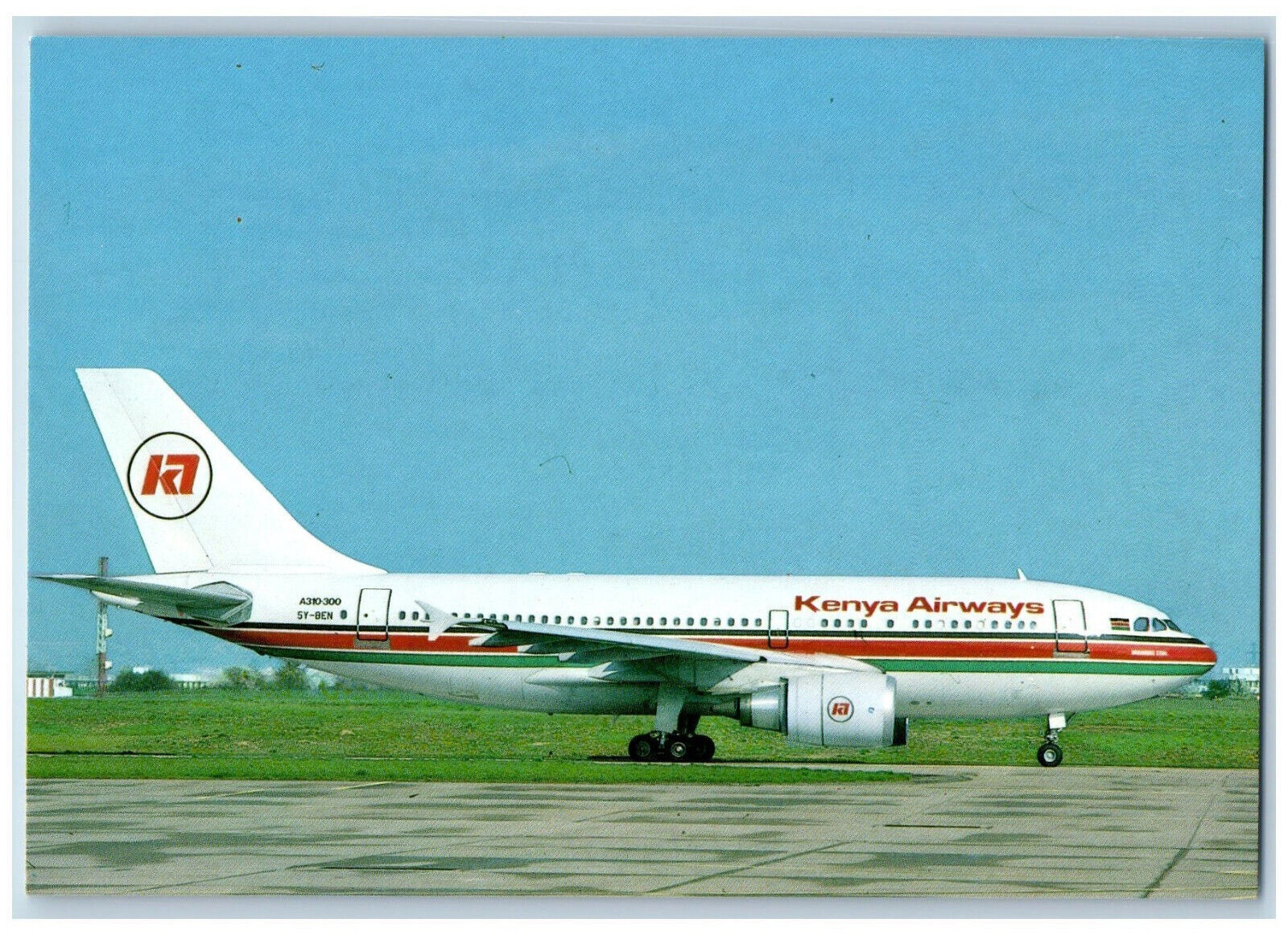 Paris France Postcard Kenya Airways Airbus A310-300 (5Y-Ben) c1950's