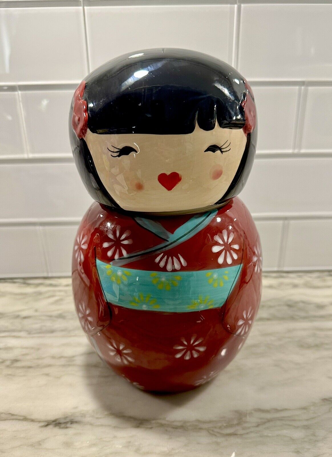 Female With Heart Lips Jar -World Market Adorable Cookie Or Coffee Jar- Handmade