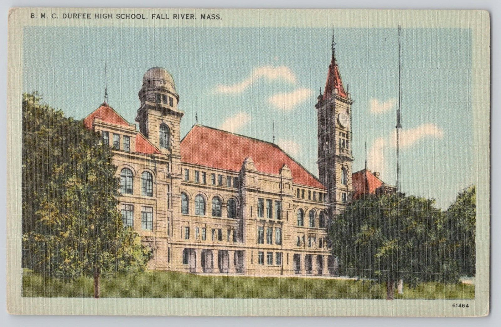 Postcard Durfee Highschool, Fall River, Massachusetts
