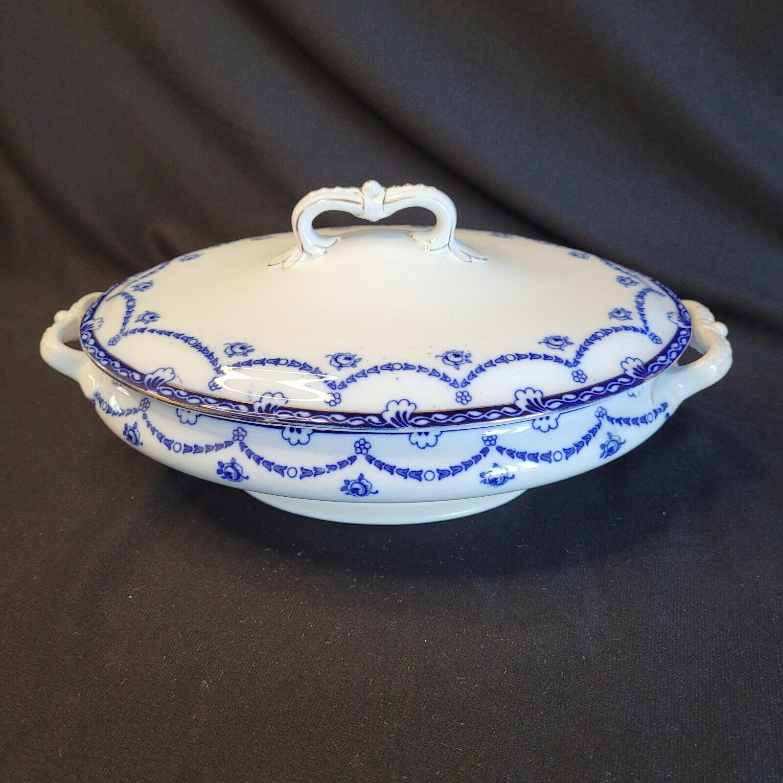 Antique F. Winkle & Co England c1900's Blue Covered Handled Serving Tureen Dish