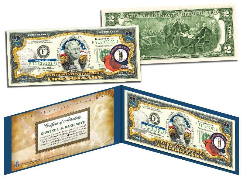 KENTUCKY Statehood $2 Two-Dollar Colorized U.S. Bill KY State *Legal Tender*