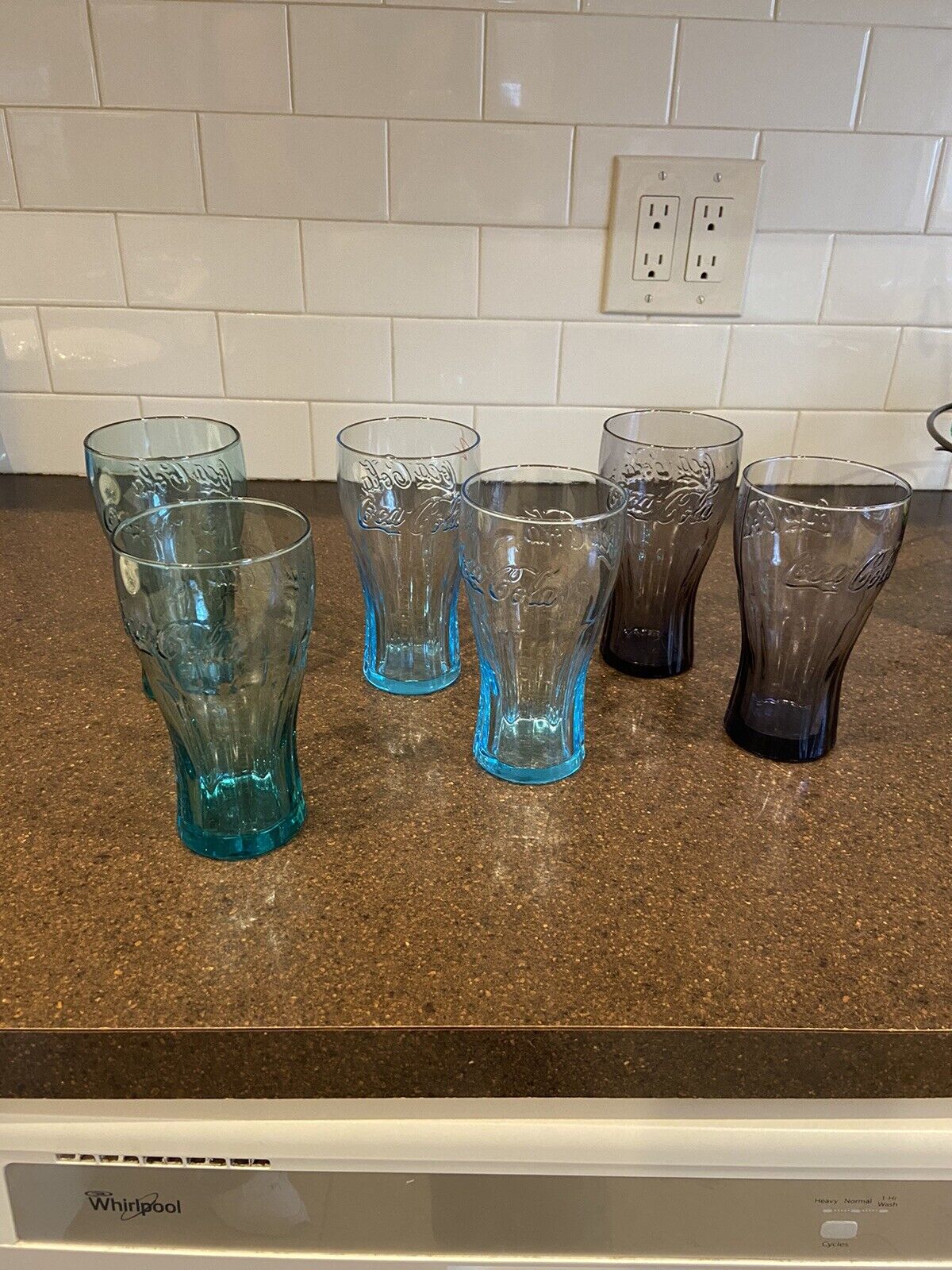 Vintage Multi Colored Coca-Cola Drinking Glasses Set Of 6 2 Purple 2 Blue 2 Gr