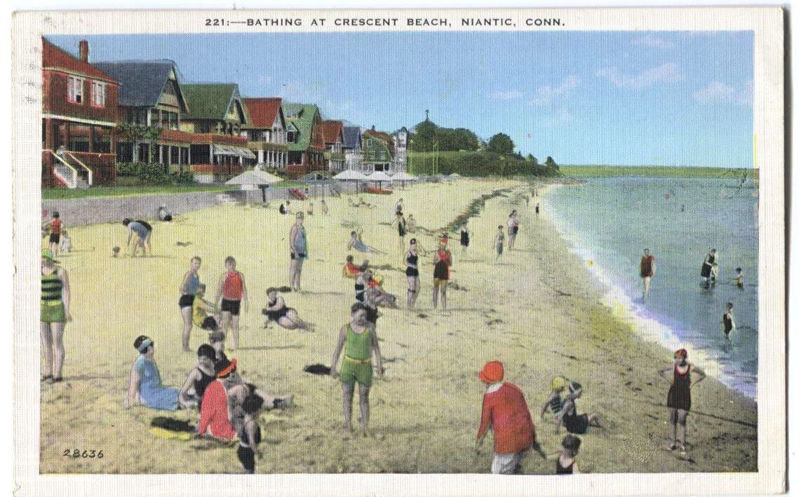 Postcard Bathing at Crescent Beach Niantic CT 1937