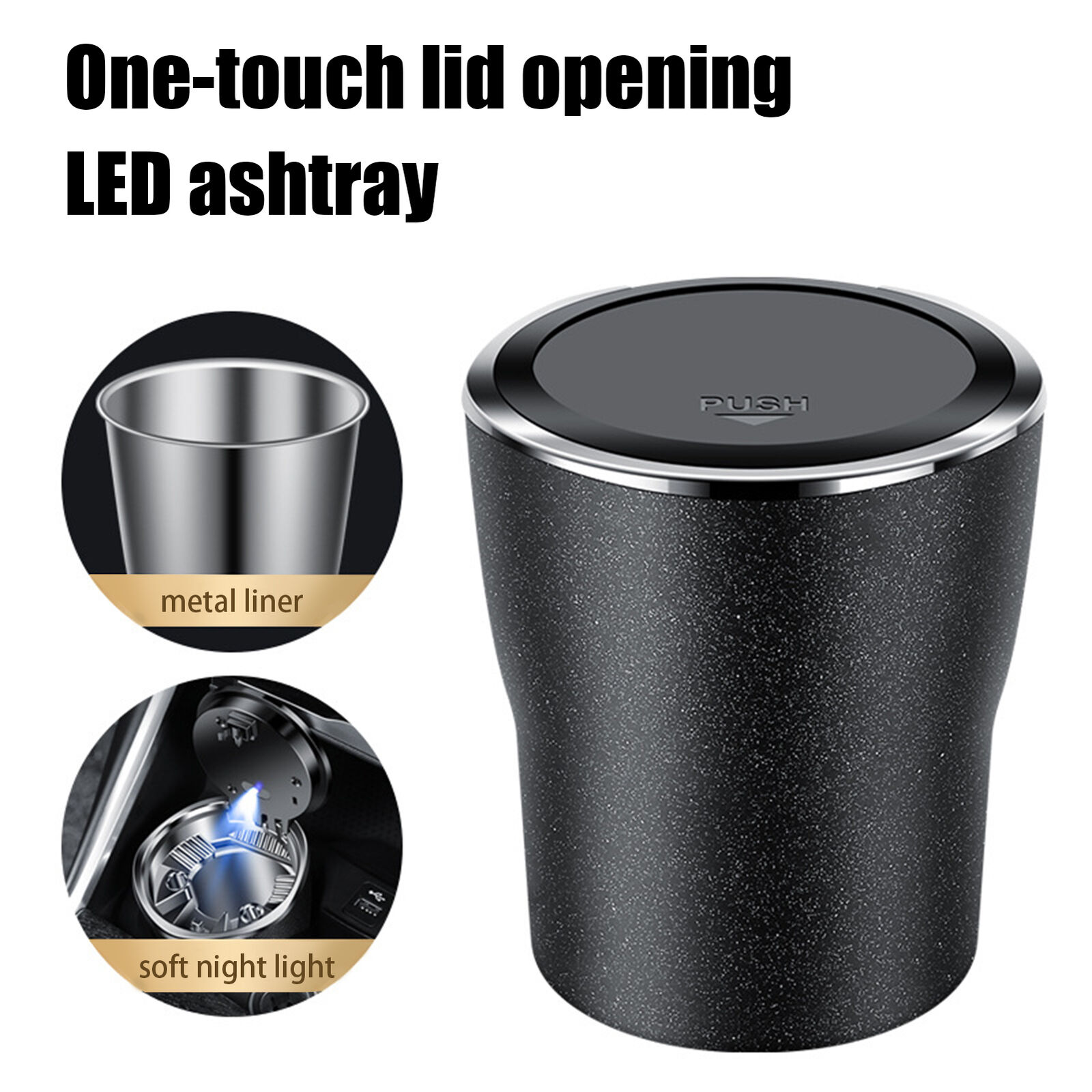 Car Ashtray With Lid | Smokeless Ashtray With LED Light | Mini Car Trash Can 