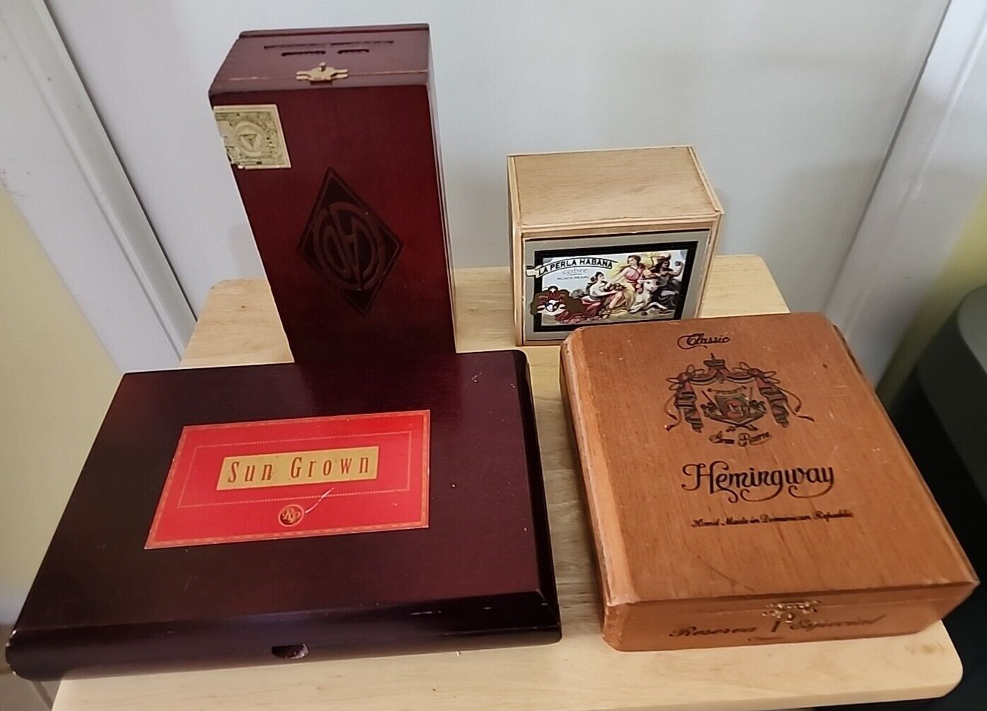 4 Cigar Boxes HemingwY, Sun Grown ,LaPerla Habana,Cao Gold Double Corona