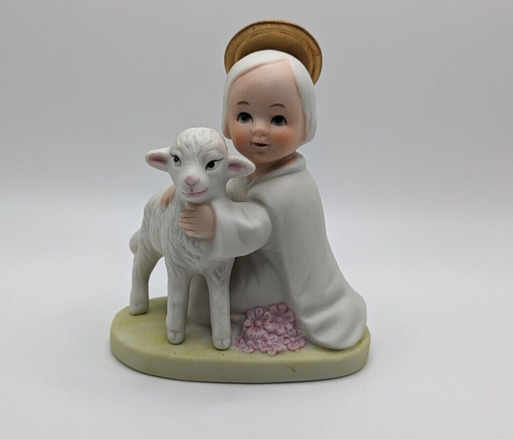 Homco 5605 Angel Child With Lamb Nativity Ceramic Vintage Excellent