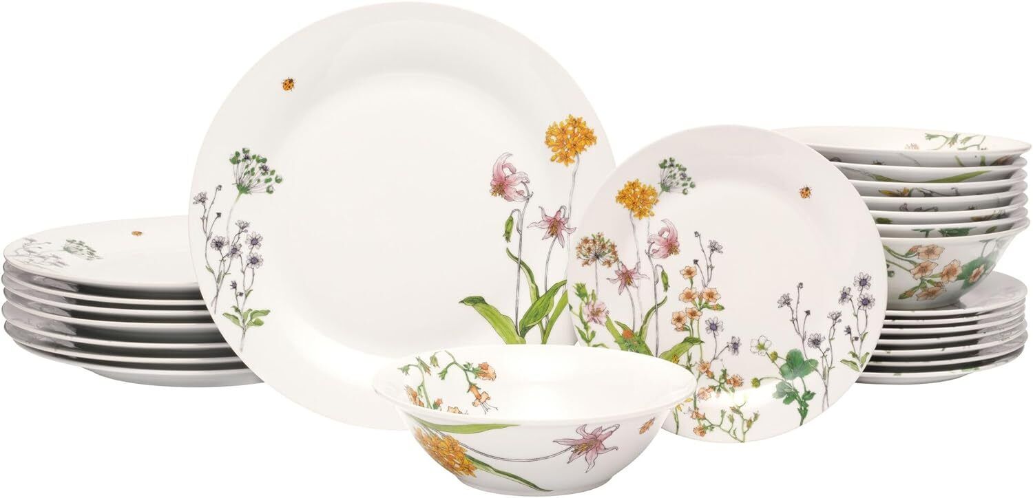 Wellcom Easter Porcelain Dinnerware Set Spring Floral  Gift Service for 8, 24 Pc