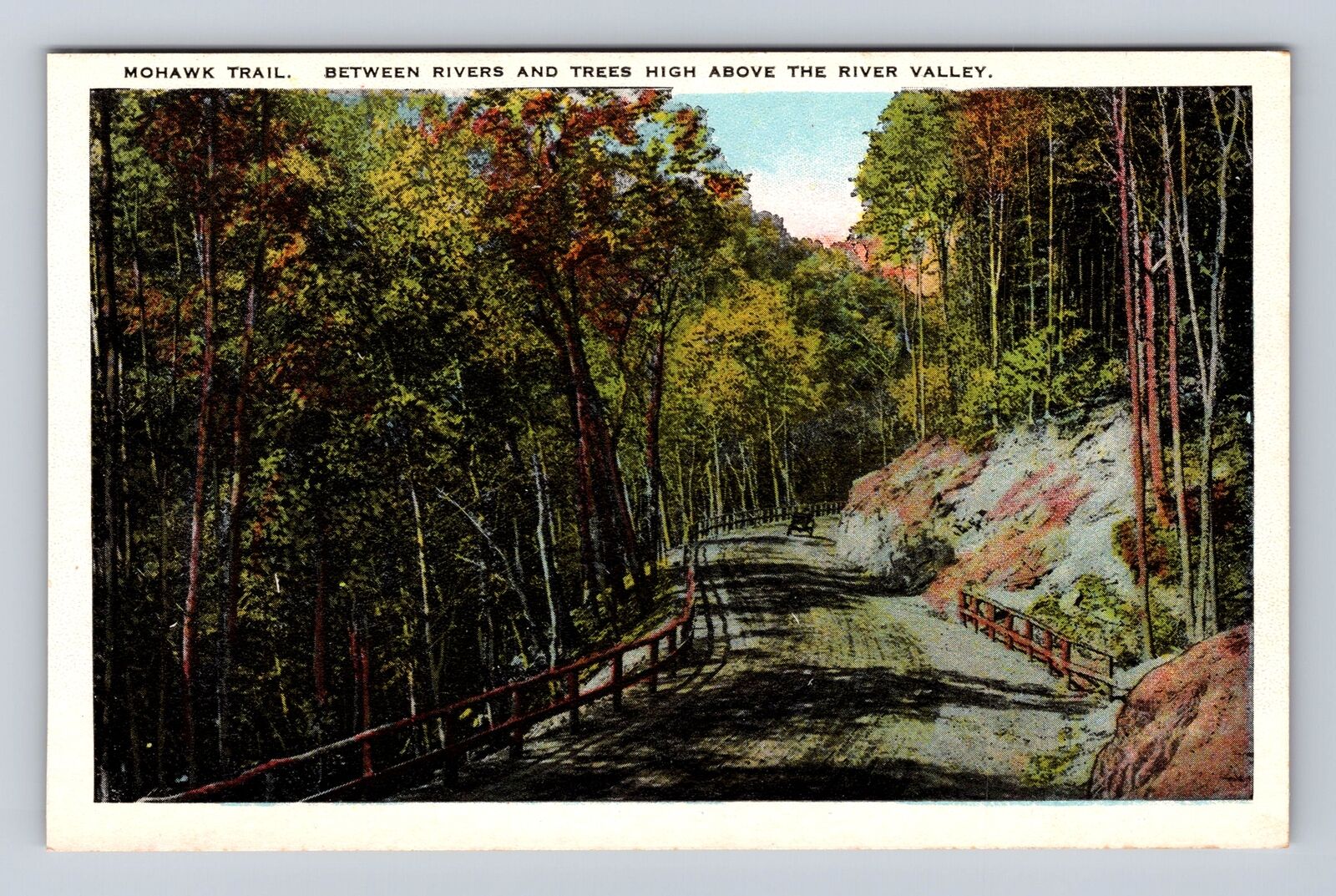 Mohawk Trail MA-Massachusetts, Above River Valley, Vintage Car, Vintage Postcard