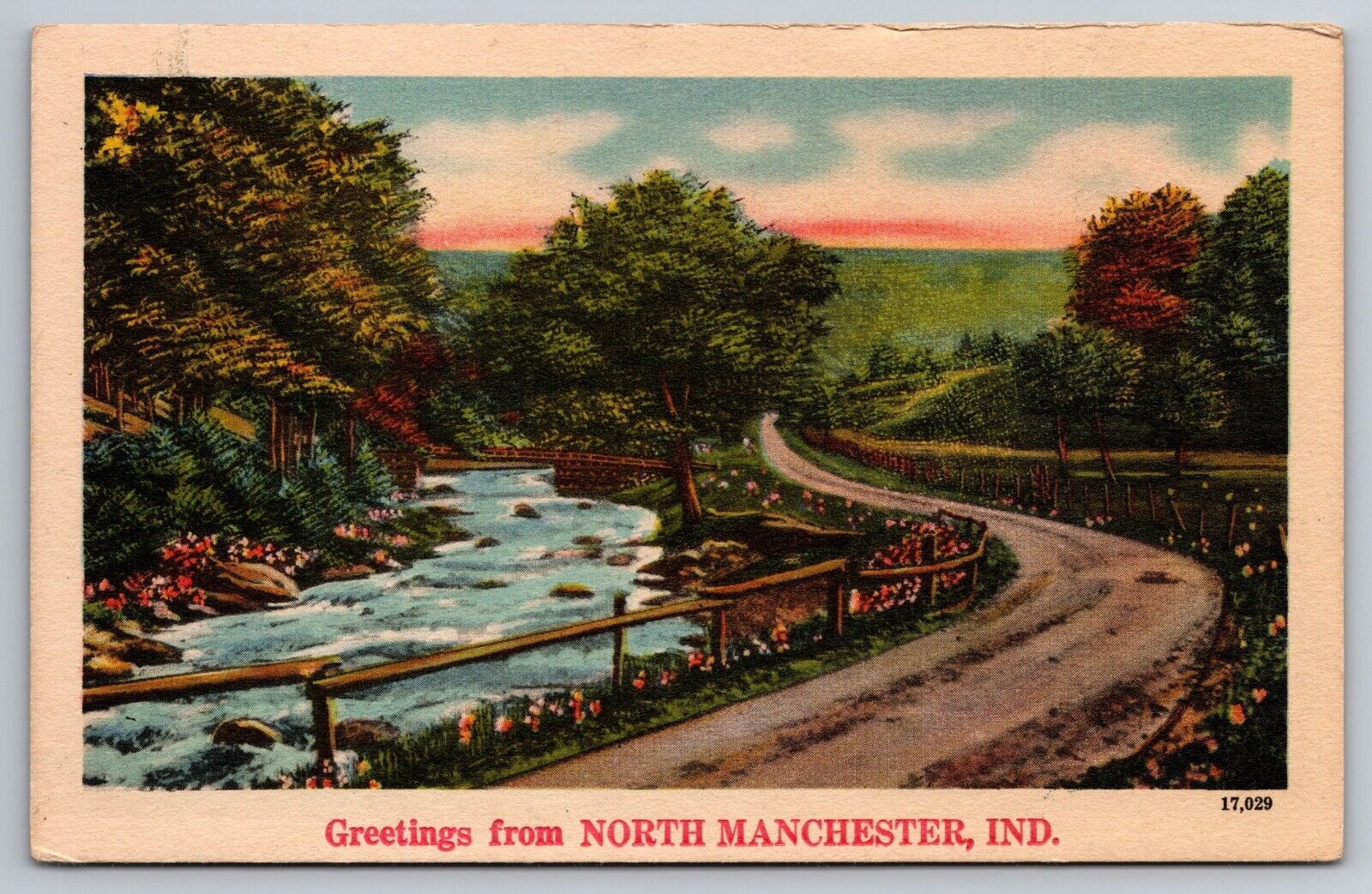 Greetings from North Manchester Indiana. Vintage Postcard