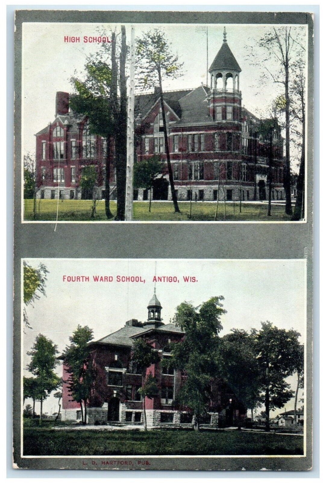 c1910 High School Fourth Ward School Antigo Wisconsin WI Multiview Postcard