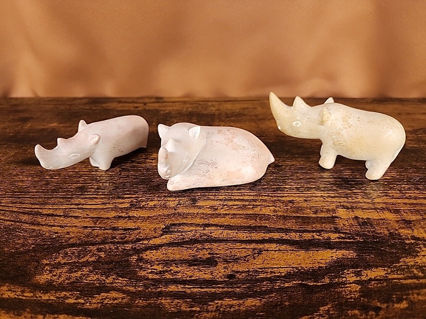 3 Stone Carved Rhino Rhinoceros 2\
