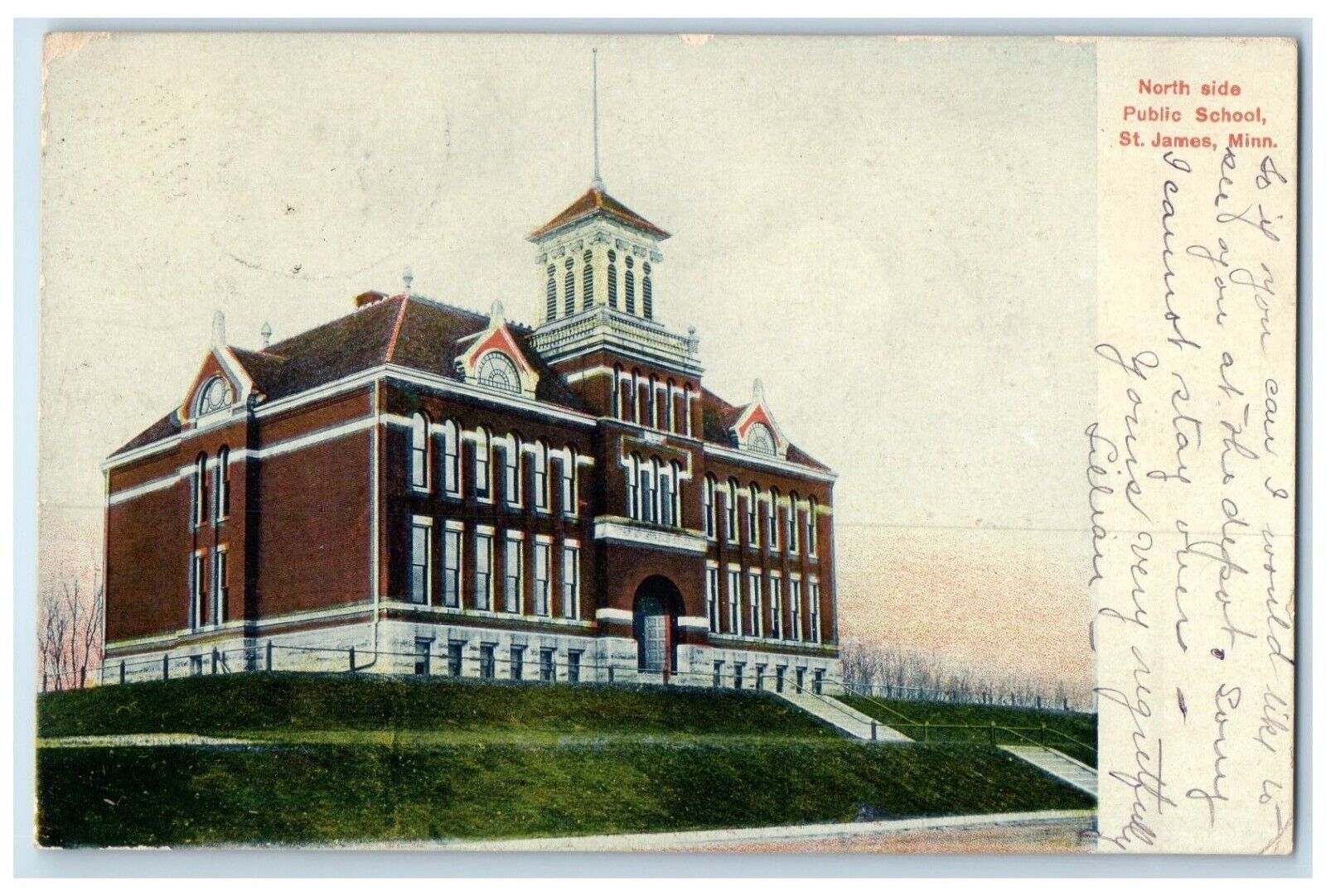 1909 North Side Public School Exterior Building St. James Minnesota MN Postcard