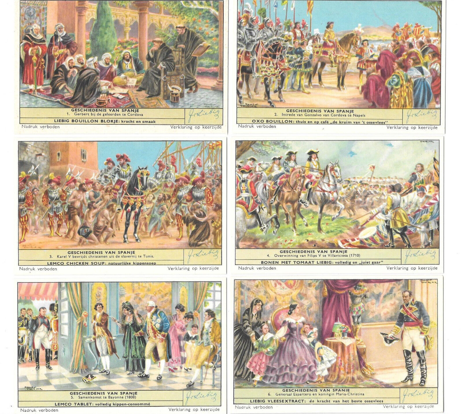 LIEBIG TRADE CARDS, THE HISTORY OF SPAIN 1956 Set of 6 Cards 456.