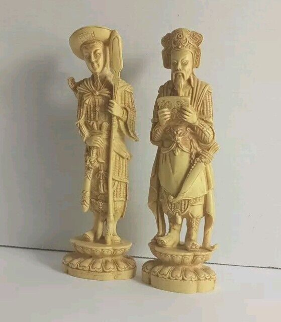 Vintage Asian Alabaster Statues 10.25 inches MCM