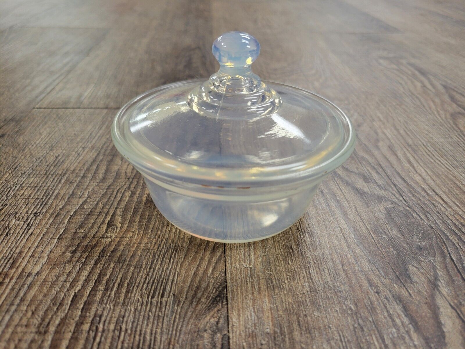 Vintage Fry Oven Glass Opalescent Miniature Bowl Candy Casserole Dish With Lid