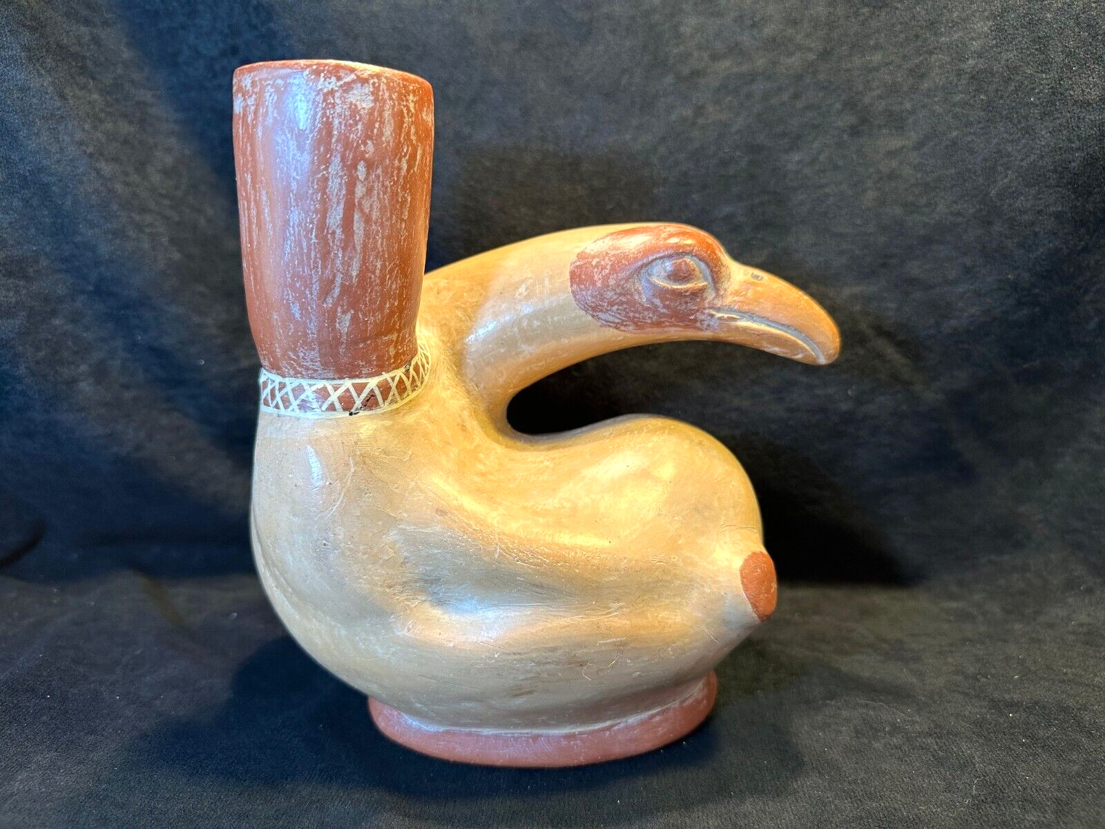 Vintage Handcrafted Peruvian Bird Museo Replica Larco Pottery Vessel