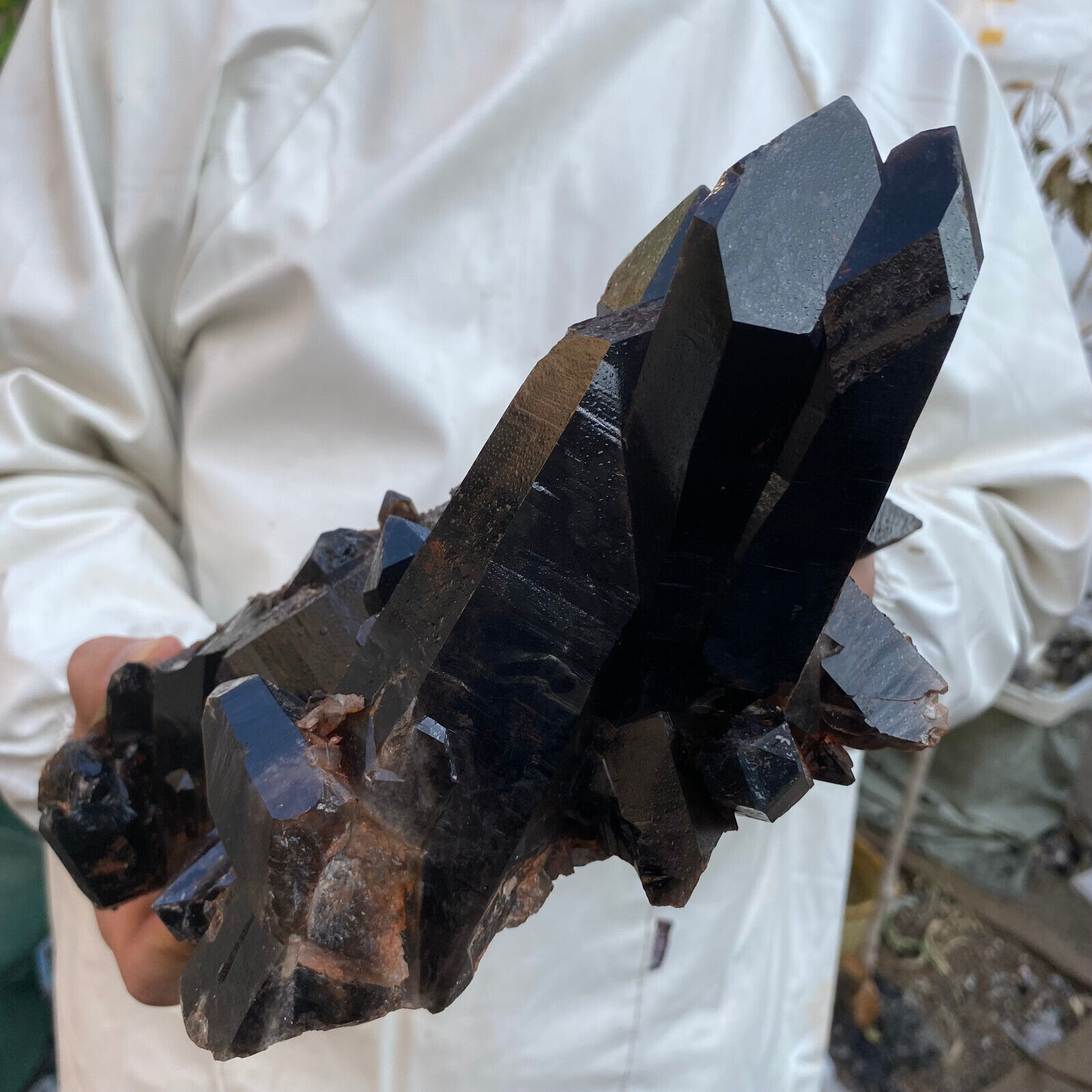 5.7lb Large Natural Black Smoky Quartz Crystal Cluster Raw Mineral Specimen