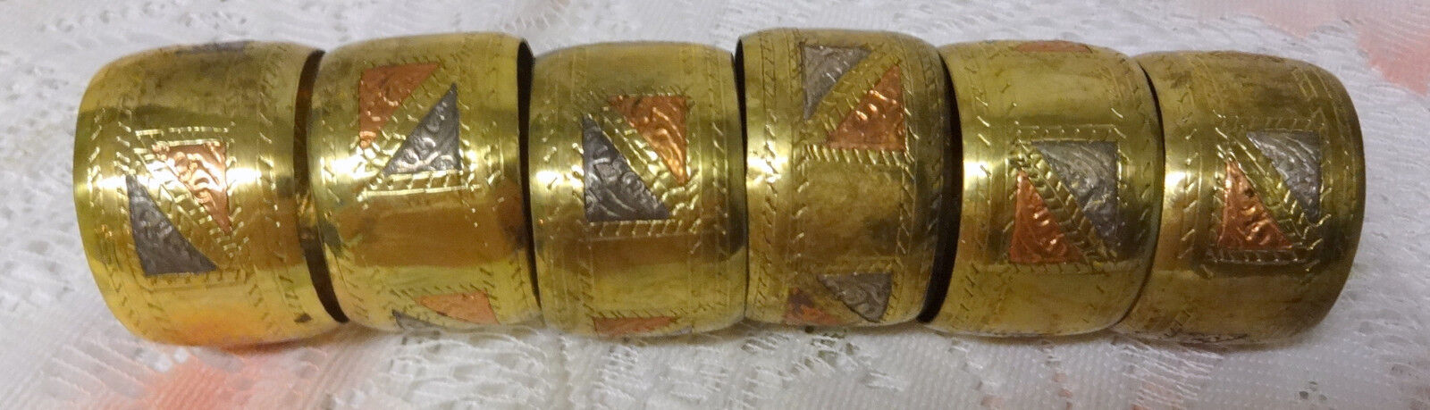 Vintage Cappor Brass Modernist Art Napkin Rings for Dinners Parties Set of 6 pc