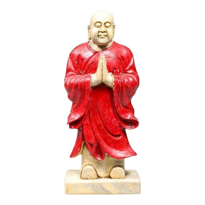 Chinoiserie Style Carved Painted Marble Figure of a Monk in Red