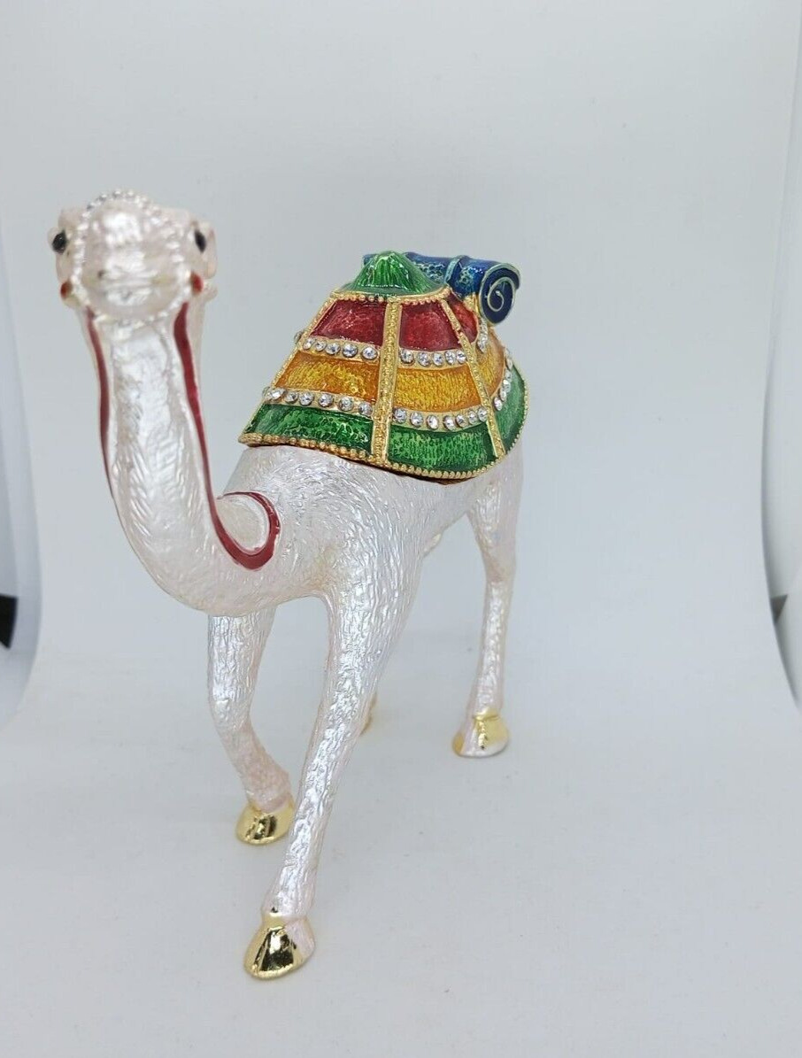 Enameled Metal Camel Jewelry Hinged Trinket Boxes  Art Decor