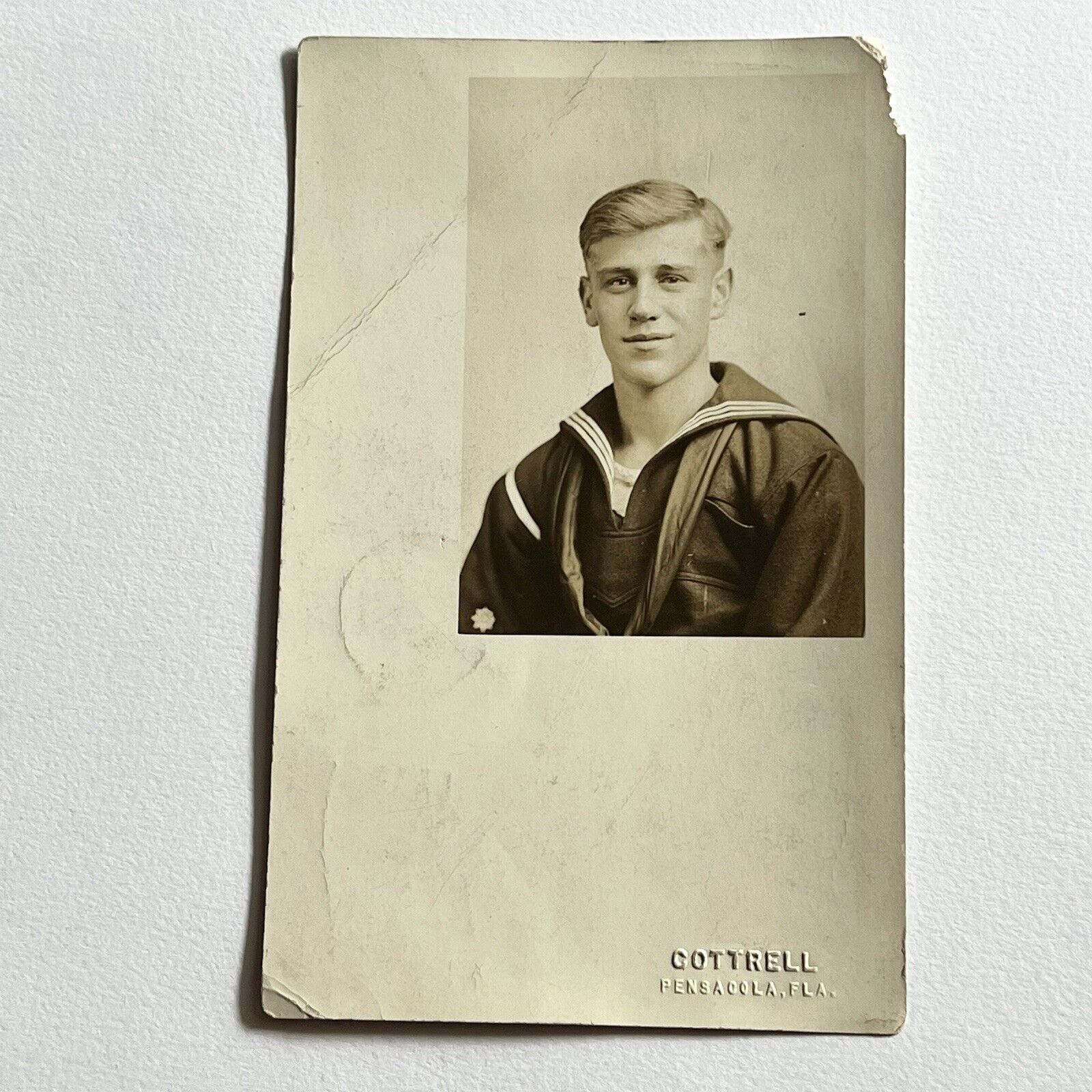 Antique RPPC Real Photograph Postcard Handsome Man Navy Sailor Pensacola F