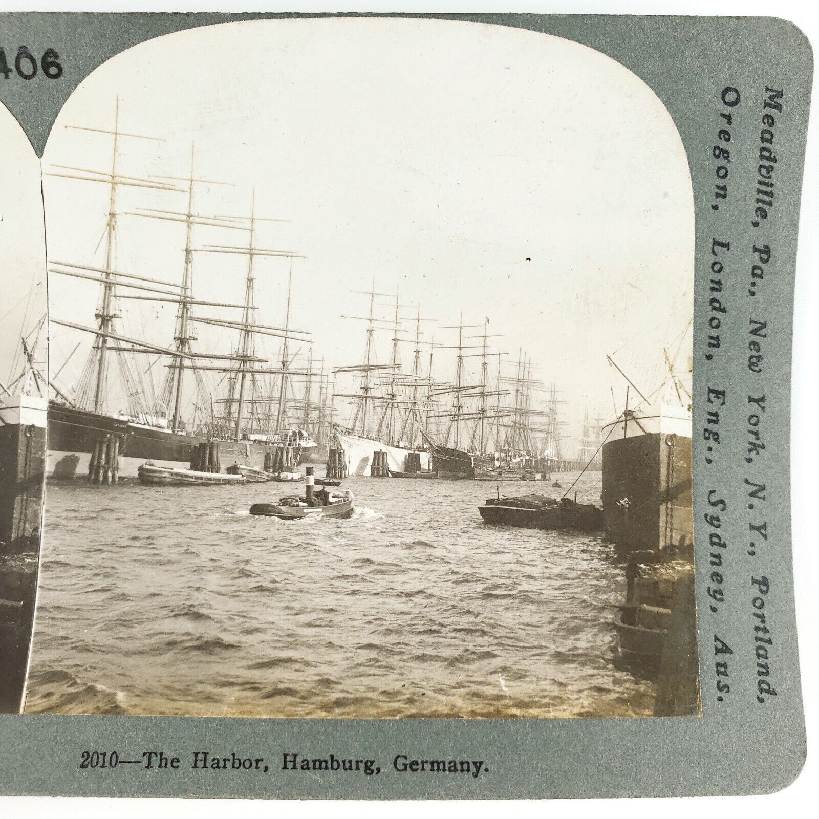 Hamburg Harbor Tall Ships Stereoview c1895 Germany Fleet Tugboat Steamship H711