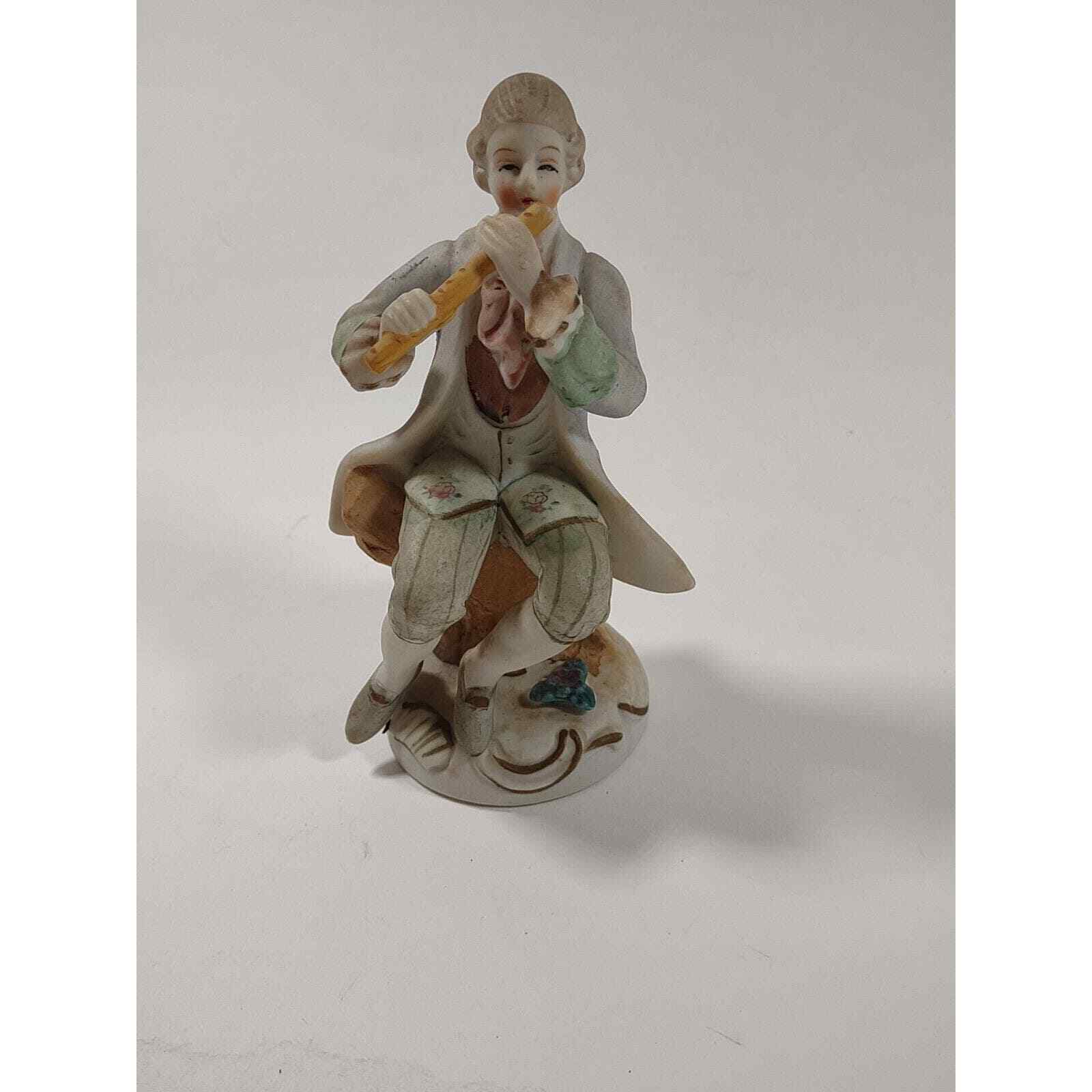 Vintage Colonial Seated Man Figurine Playing Flute Made In Occupied Japan