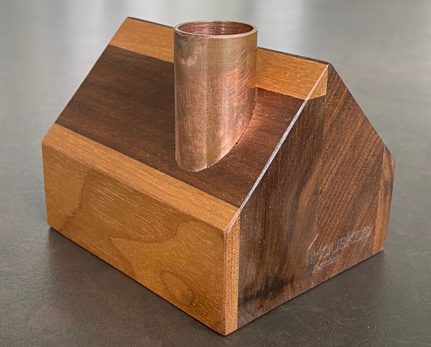 Modern Design Farmhouse Candlestick Holder ~ Walnut Wood & Copper by Hauskaa VT
