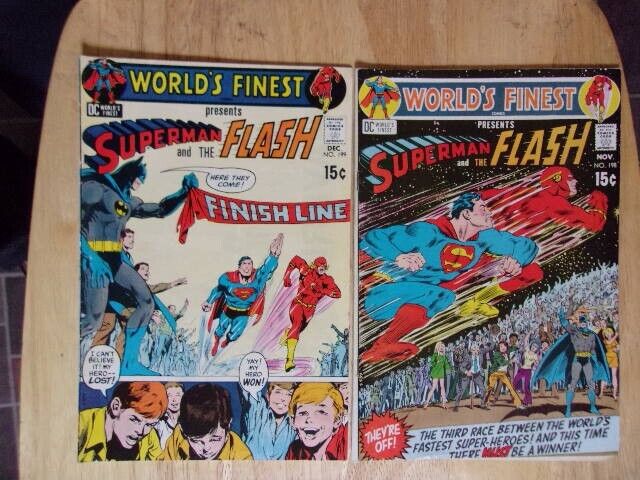 WORLD’S FINEST COMICS #198 3.5 VG- & #199 4.0 VG SUPERMAN vs FLASH RACE 1970 KEY