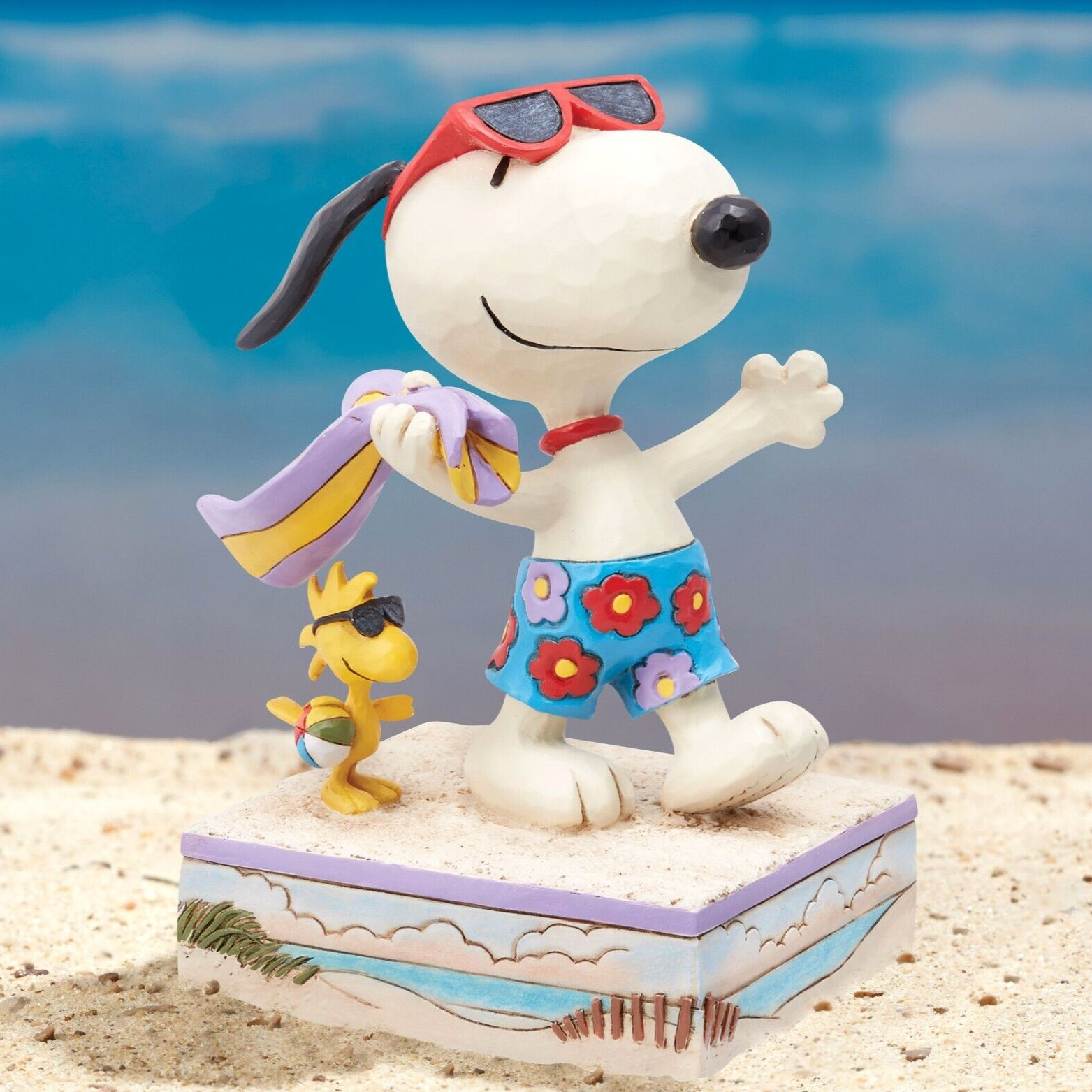✿ New JIM SHORE PEANUTS Figurine SNOOPY WOODSTOCK ON BEACH Summer Swim Vacation