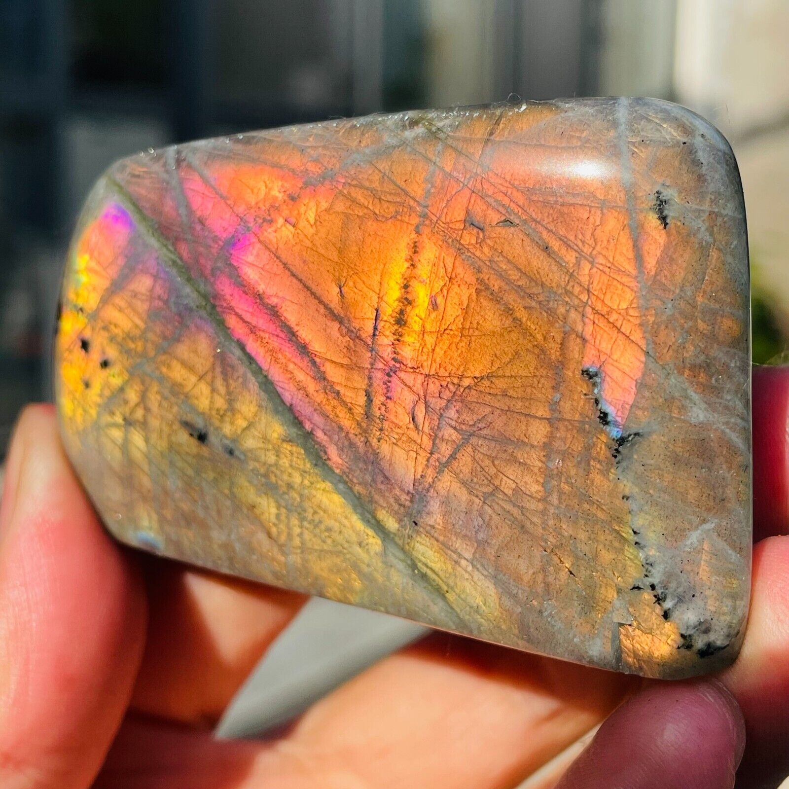 164g Amazing Natural Purple Orange Labradorite Quartz Crystal Specimen Healing