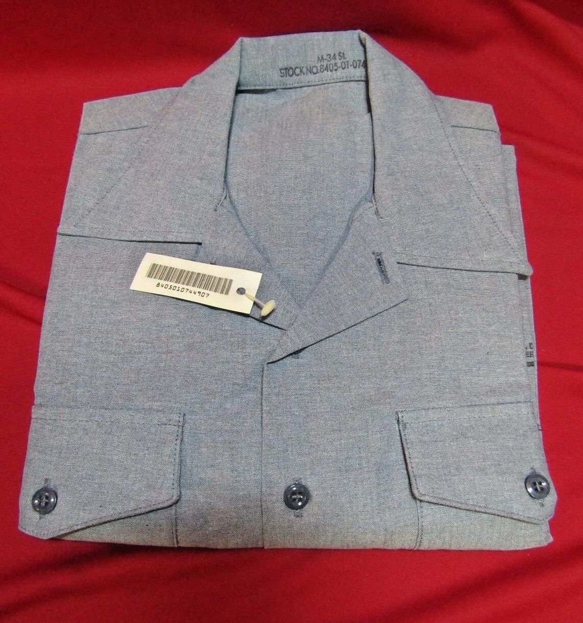 NOS USN Poly/Cotton Chambray Long Sleeve Shirt Blue Shade #3372 M-34SL NWT